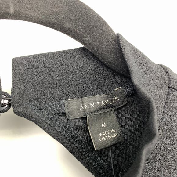 Ann Taylor Puff Sleeve Blouse Womens Sz Medium Black High Neck Keyhole Back NEW - Picture 5 of 7